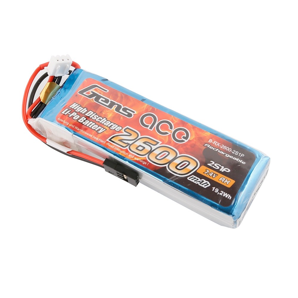 Gens ace Batterie Rx LiPo 2S 7.4V 2600 (JR plug) 92g - Straight